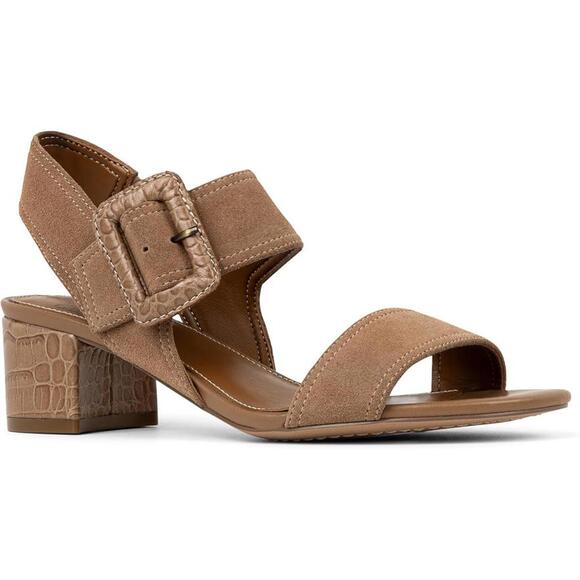Donald Pliner Women's Neve Suede Heeled Sandal, Tobacco, 10 - Picture 1 of 3